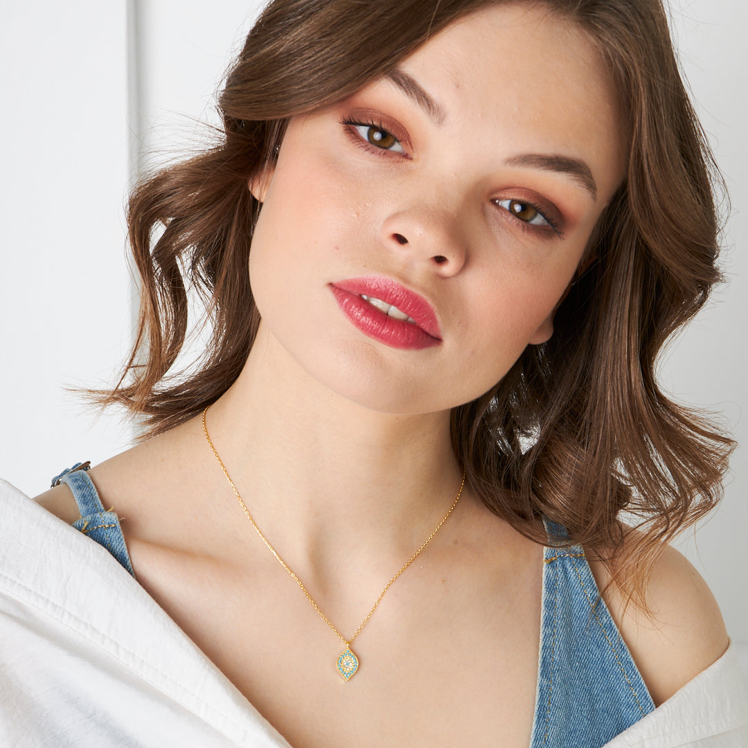 Leaf Detailed Stone Necklace - 925 SILVER