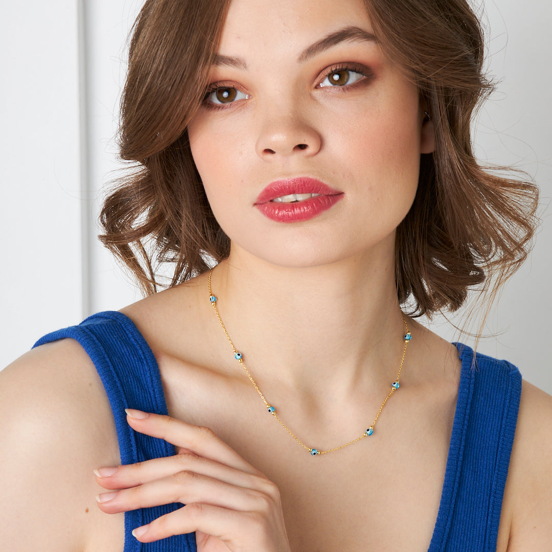 Eyelet Row Stone Necklace - 925 SILVER