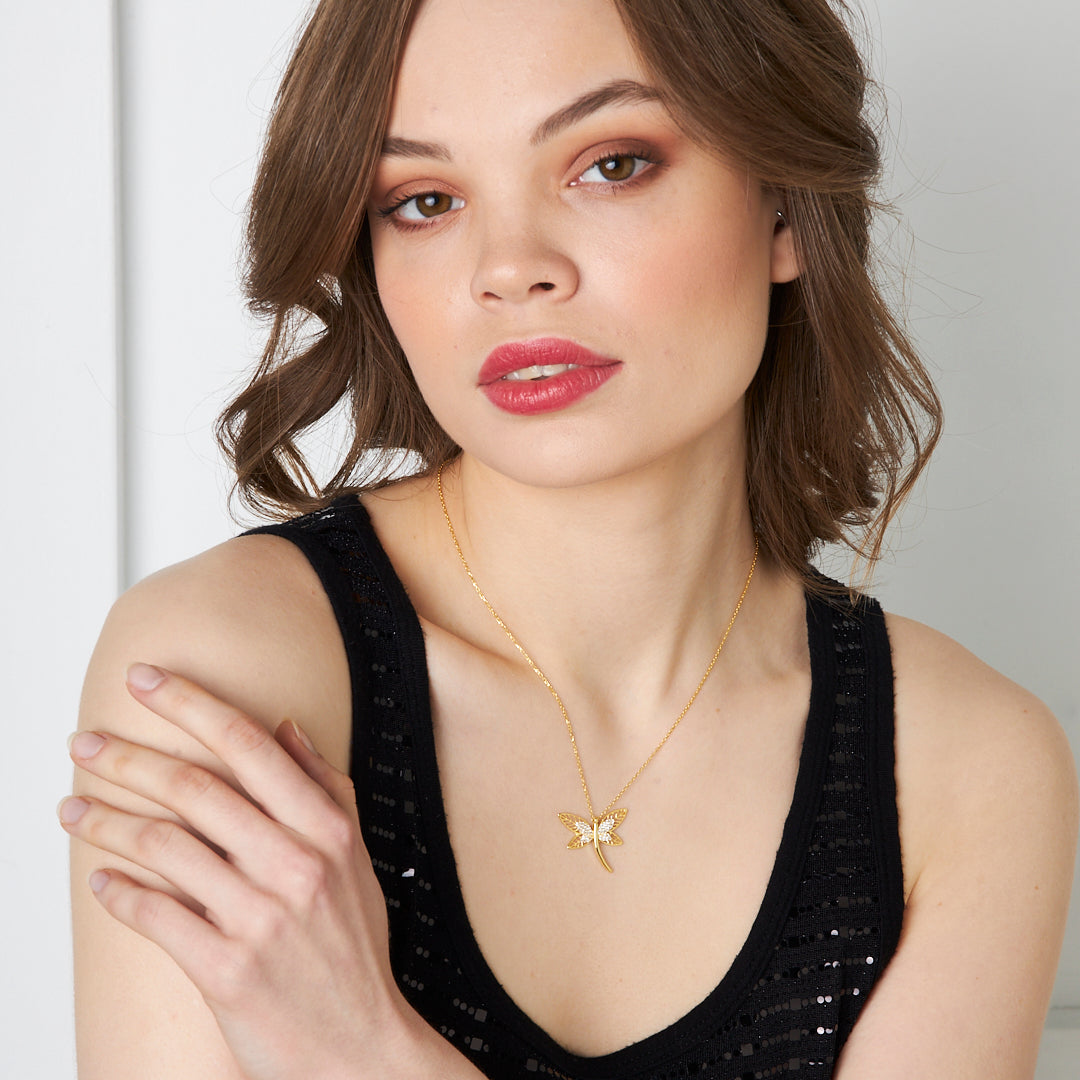 Stone Dragonfly Necklace - 925 SILVER