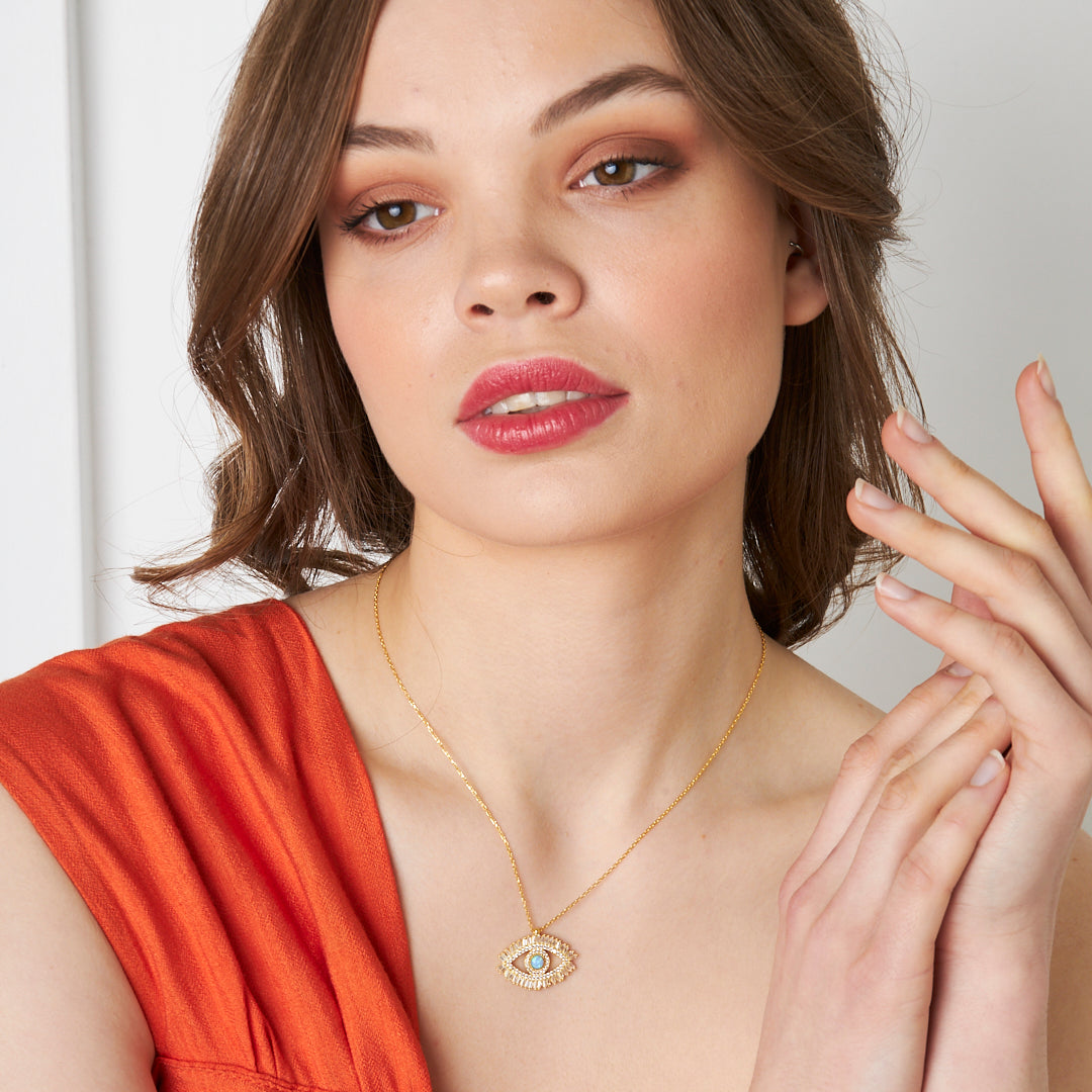 Baguette Stone Eye Necklace - 925 SILVER