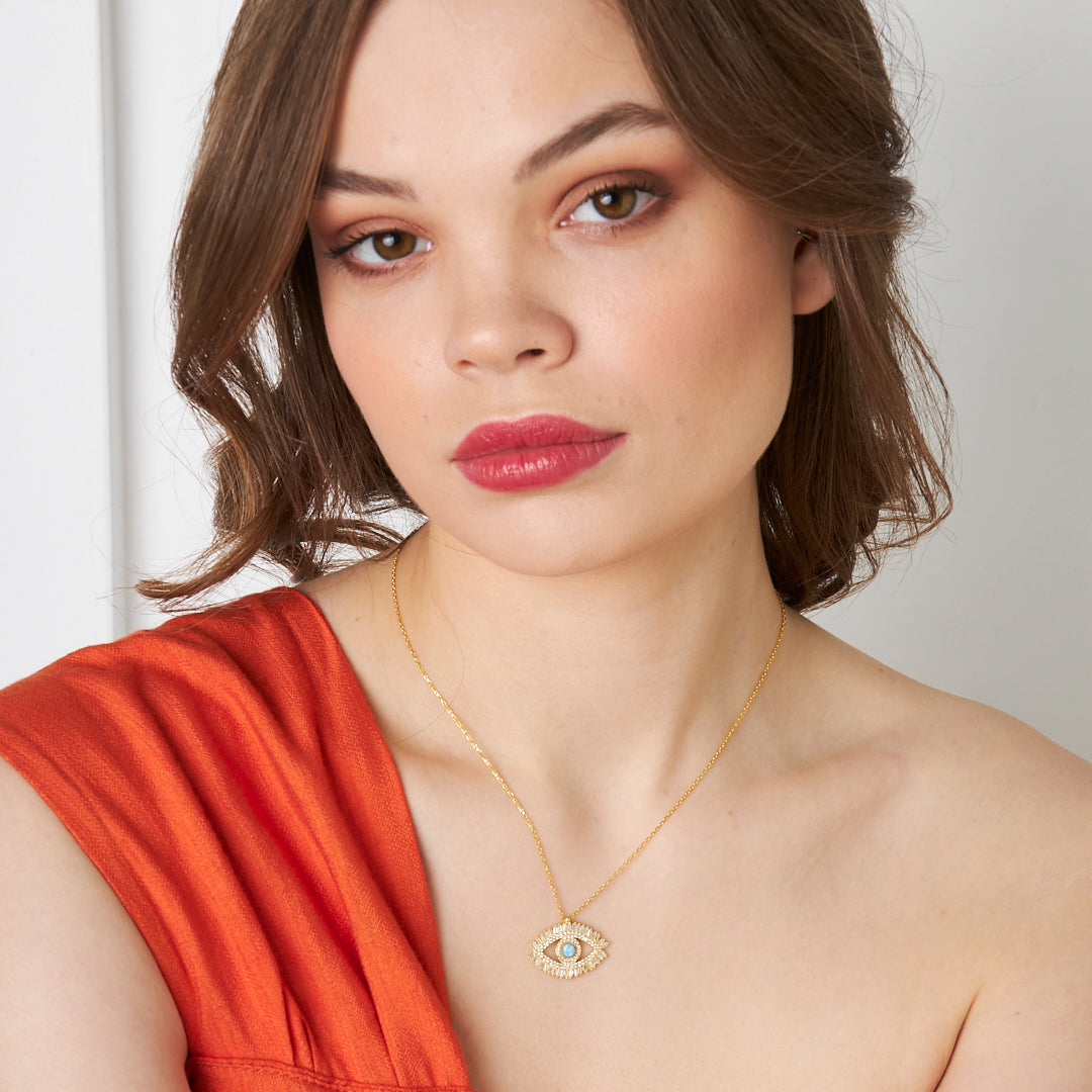 Baguette Stone Eye Necklace - 925 SILVER