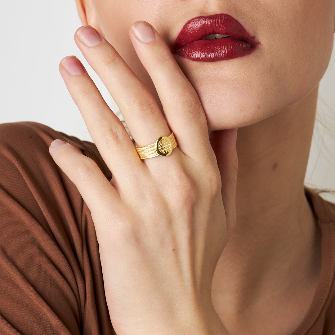 Detailed Four Row Round Wicker Ring - 925 SILVER