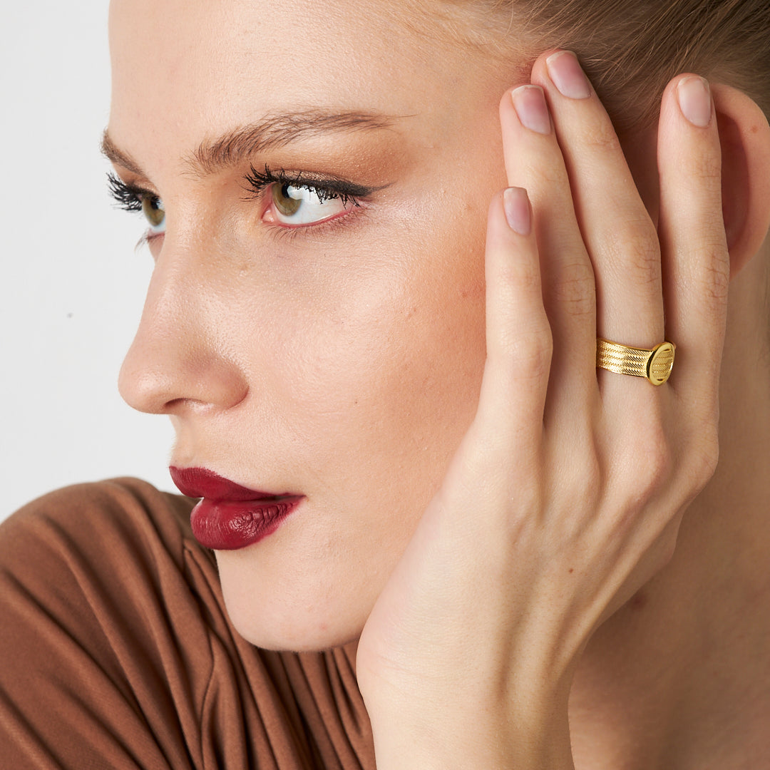 Detailed Four Row Round Wicker Ring - 925 SILVER