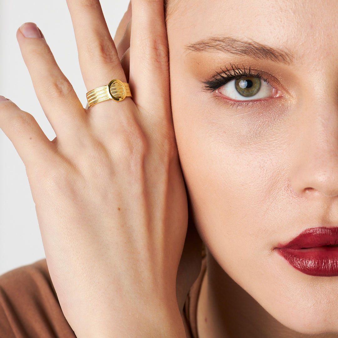 Detailed Four Row Round Wicker Ring - 925 SILVER