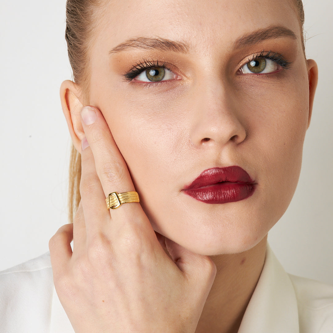 Four Row Classic Buckle Wicker Ring - 925 SILVER