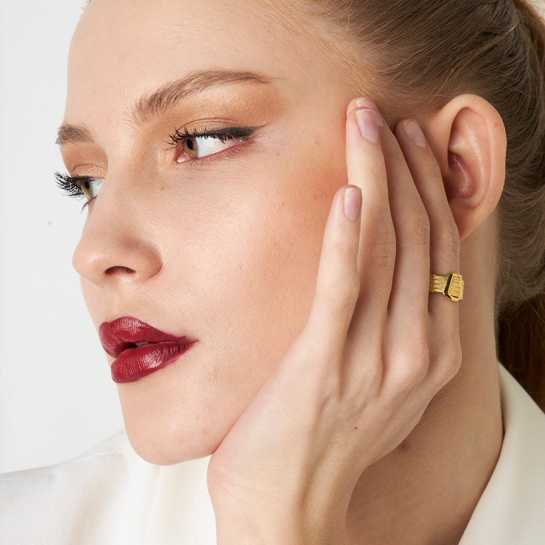 Four Row Classic Buckle Wicker Ring - 925 SILVER