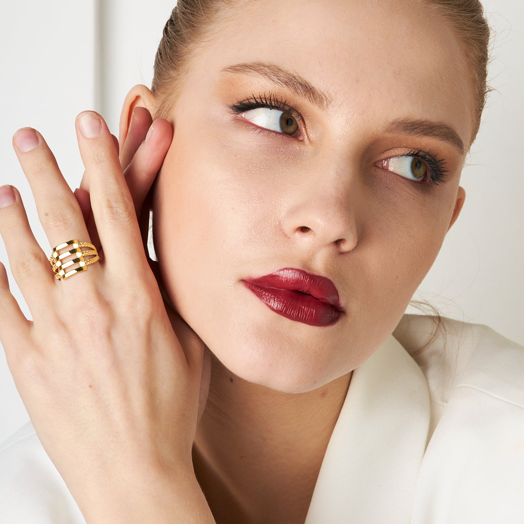 Rib Ring with Patterned Edges - 925 SILVER