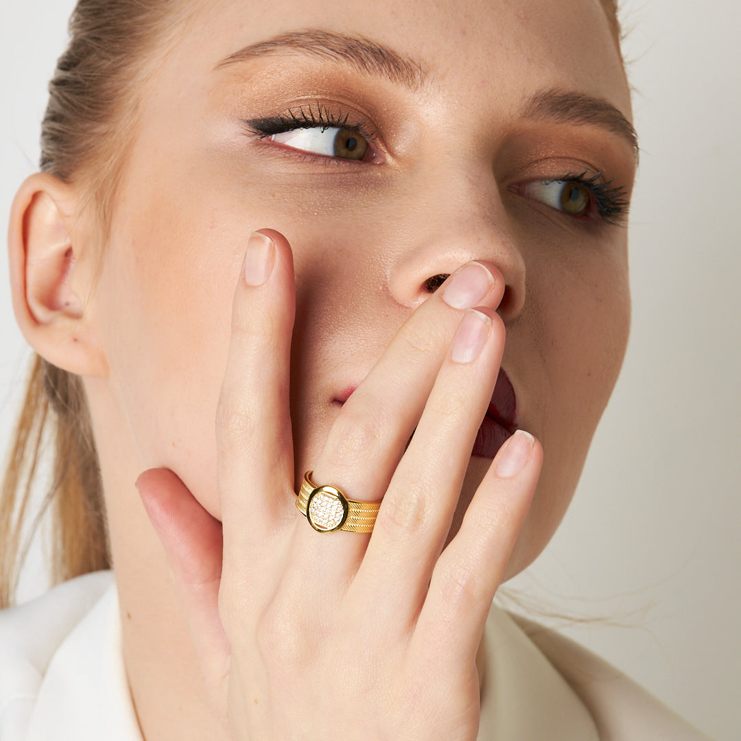 Four Row Oval Stone Wicker Ring - 925 SILVER