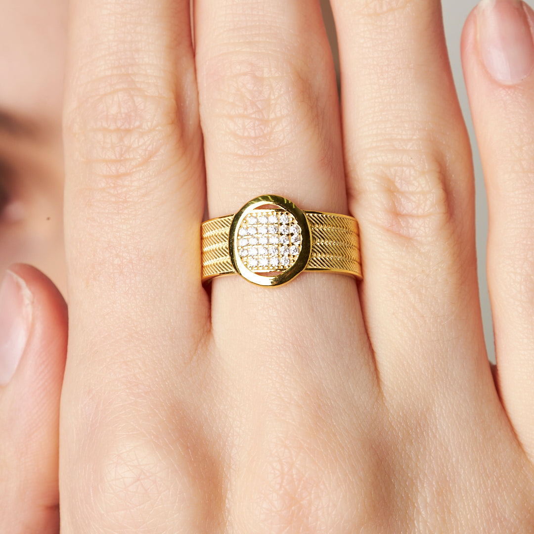 Four Row Oval Stone Wicker Ring - 925 SILVER