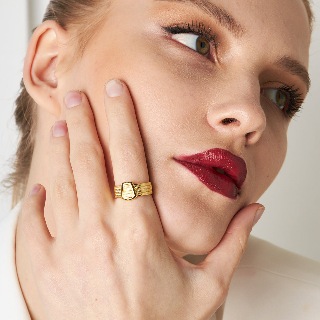 Four Row Classic Buckle Wicker Ring - 925 SILVER