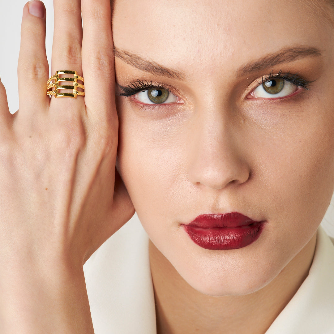 Rib Ring with Patterned Edges - 925 SILVER