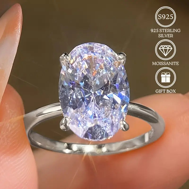 Oval Cut Single Stone Ring - 925 Silver