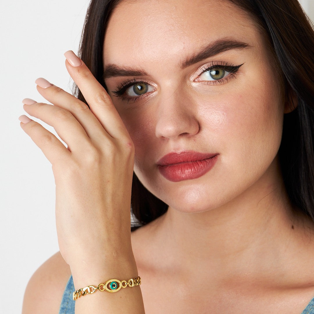 Evil Eye Double Chain Bracelet - 925 SILVER