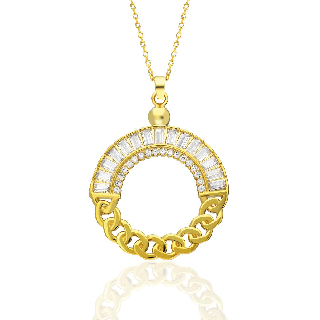 Baguette Stone Pendant Necklace - 925 SILVER