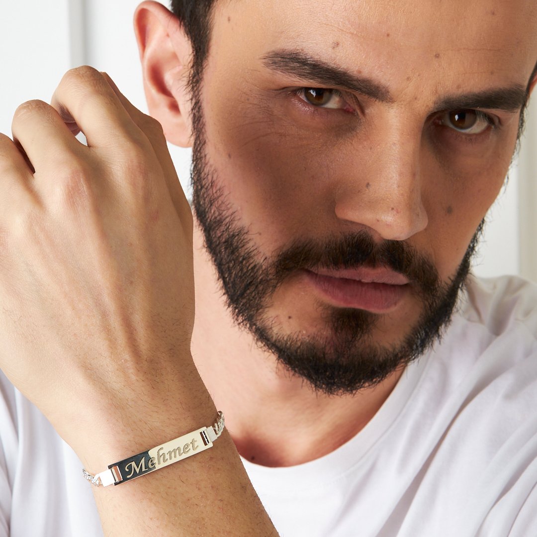 Name Bracelet with Plate - 925 SILVER