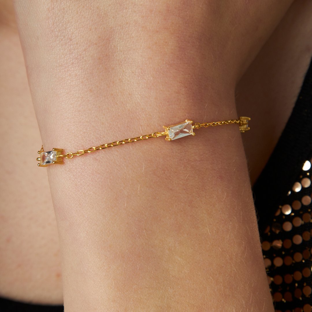 Three Stone Baguette Bracelet - 925 SILVER