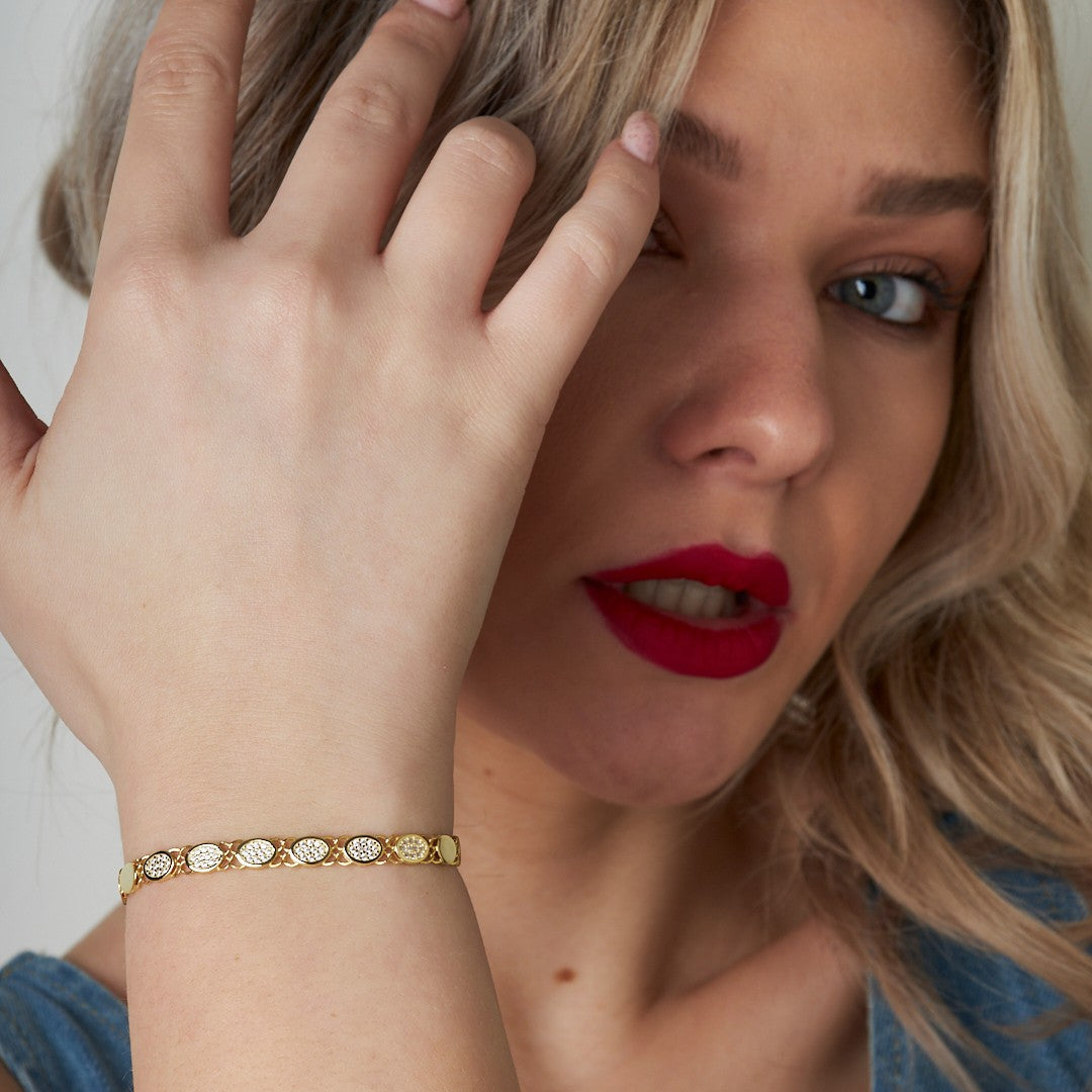 Oval Chain Bracelet with Stones - 925 SILVER