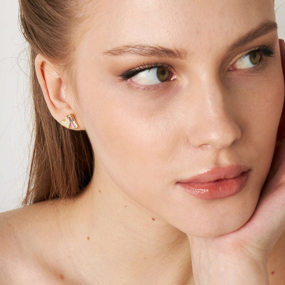 Baguette Stone Heart Earrings - 925 SILVER