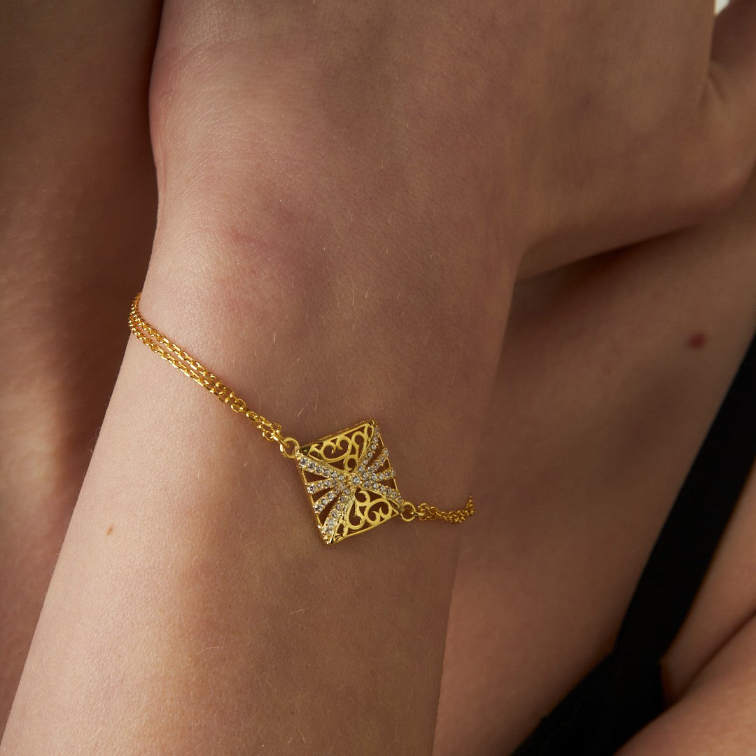 Square Bracelet with Stones - 925 SILVER