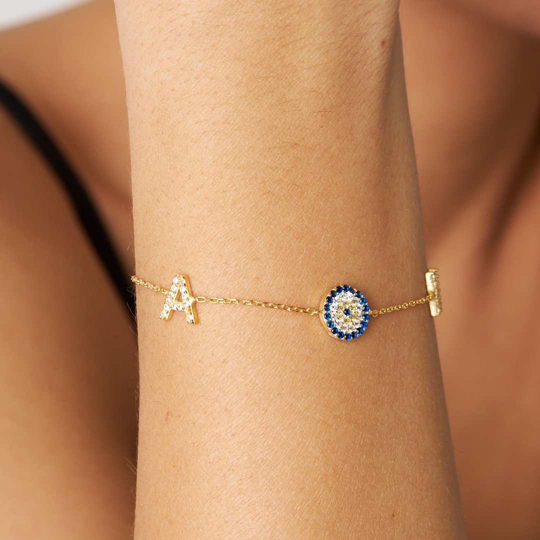 Elevator Bracelet with Evil Eye Letters - 925 Silver