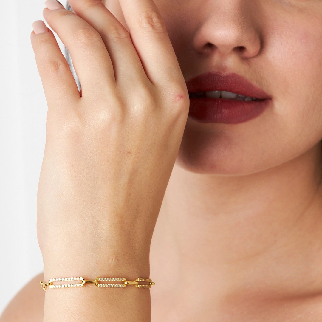 Zircon Stone Paperclip Bracelet - 925 SILVER