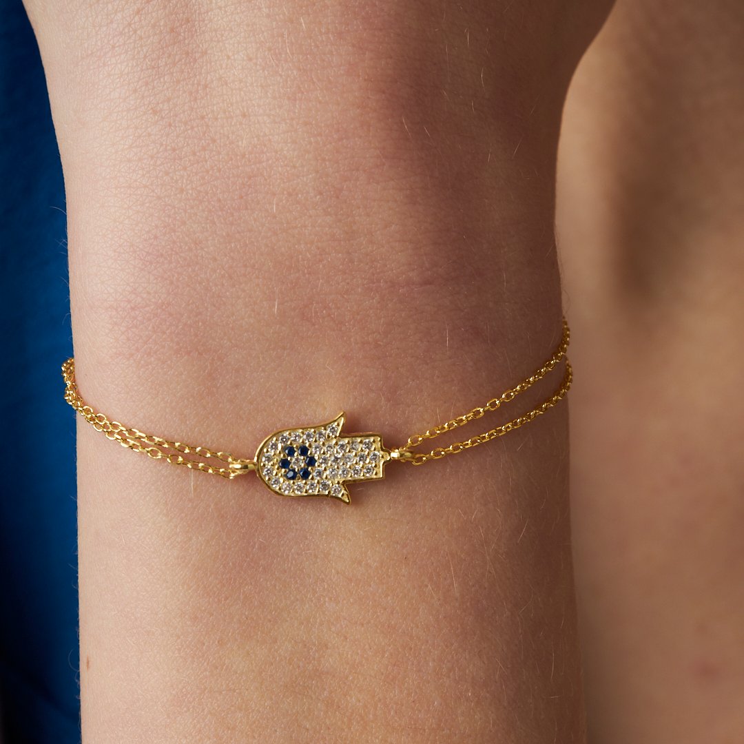 Stoned Fatima Hand Bracelet - 925 SILVER