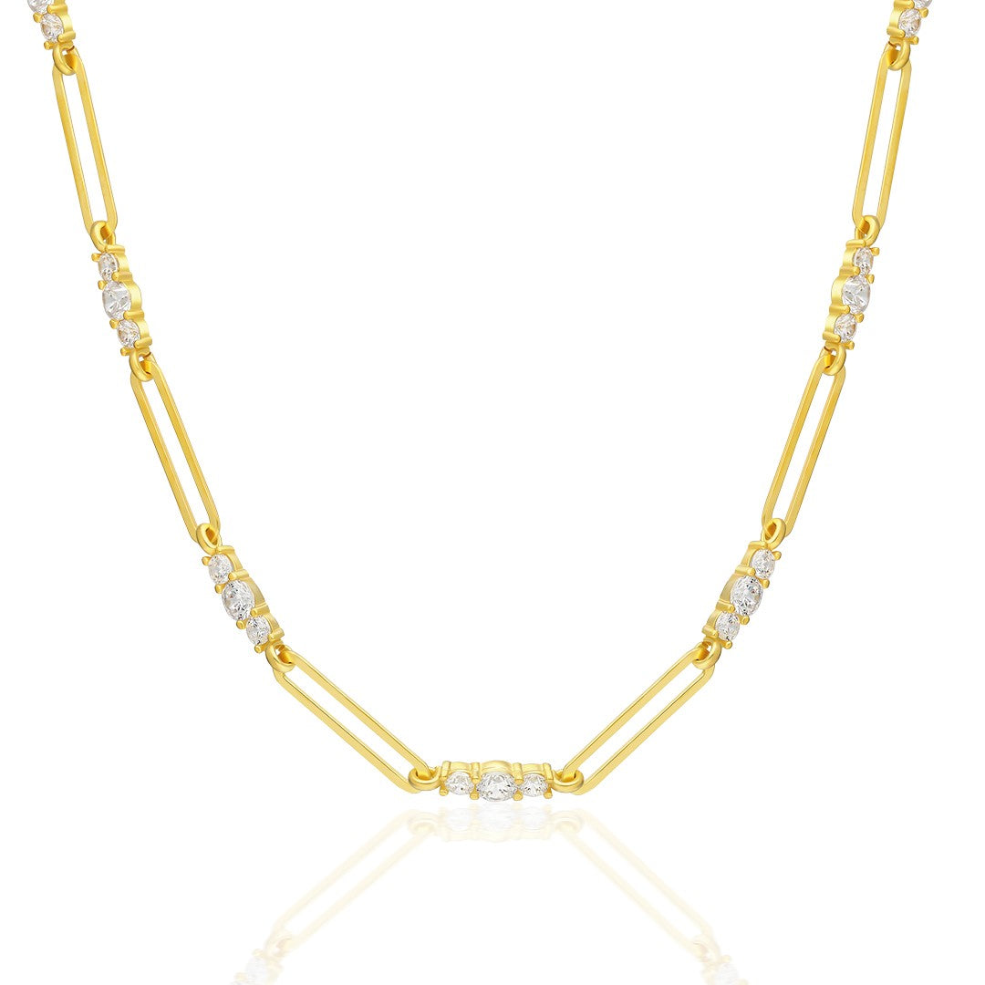 Stone Paperclip Chain Necklace - 925 SILVER
