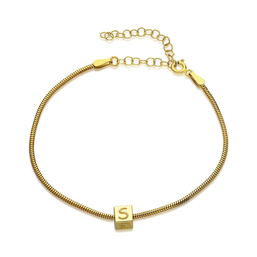 Cube Letter Chain Bracelet - 925 SILVER