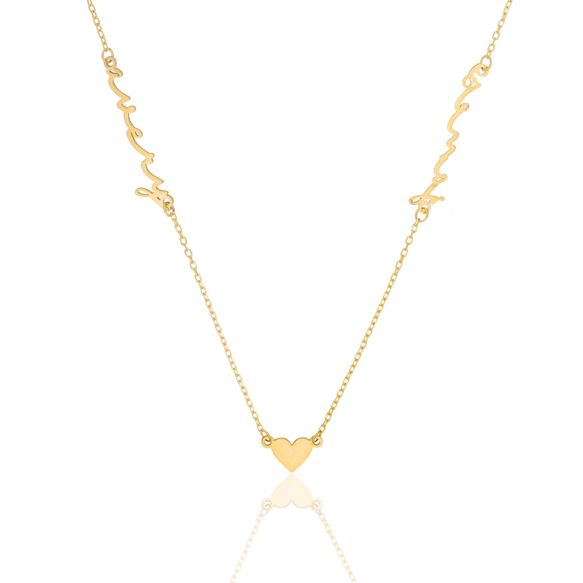 Two Name Signed Heart Necklace - 925 SILVER