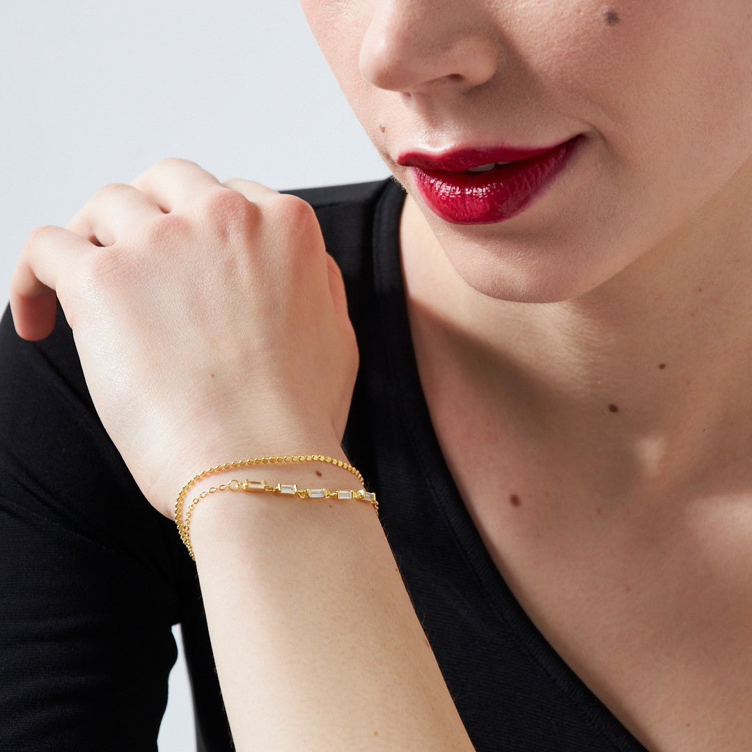 Baguette Bracelet with Two Chains - 925 SILVER