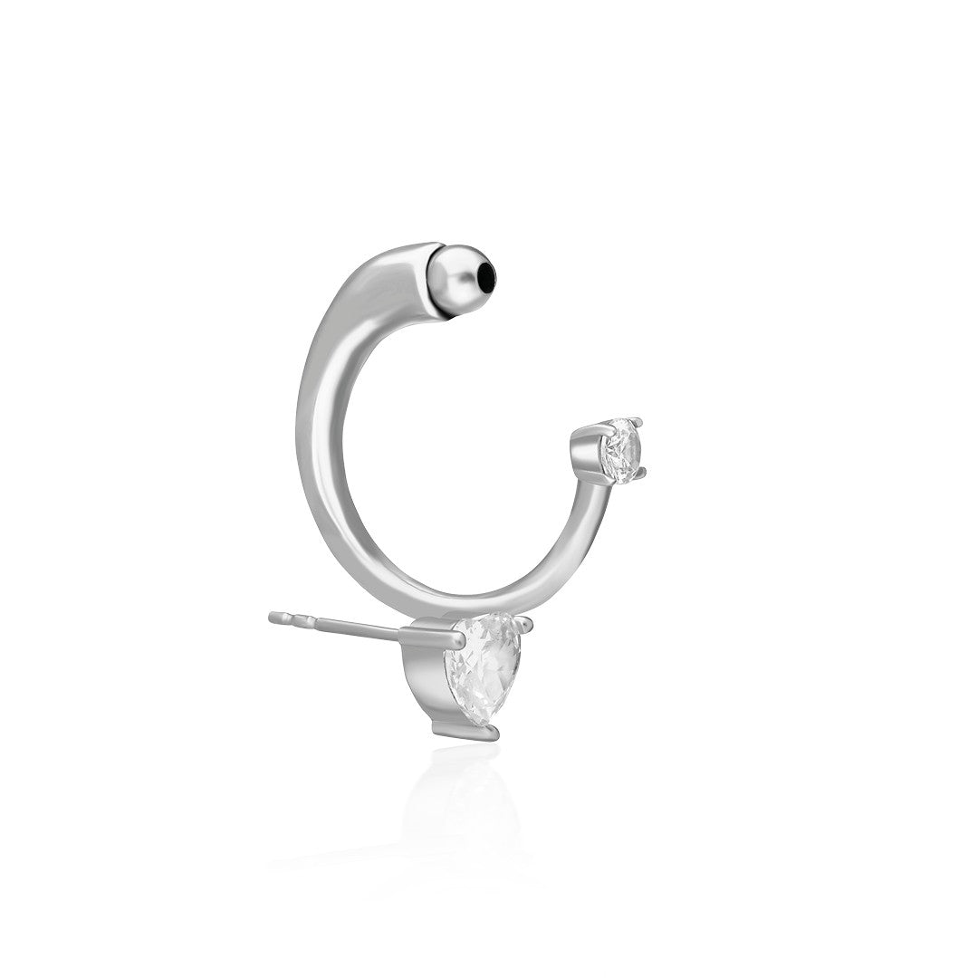 Minimal Half Earring with Heart Stone - 925 SILVER