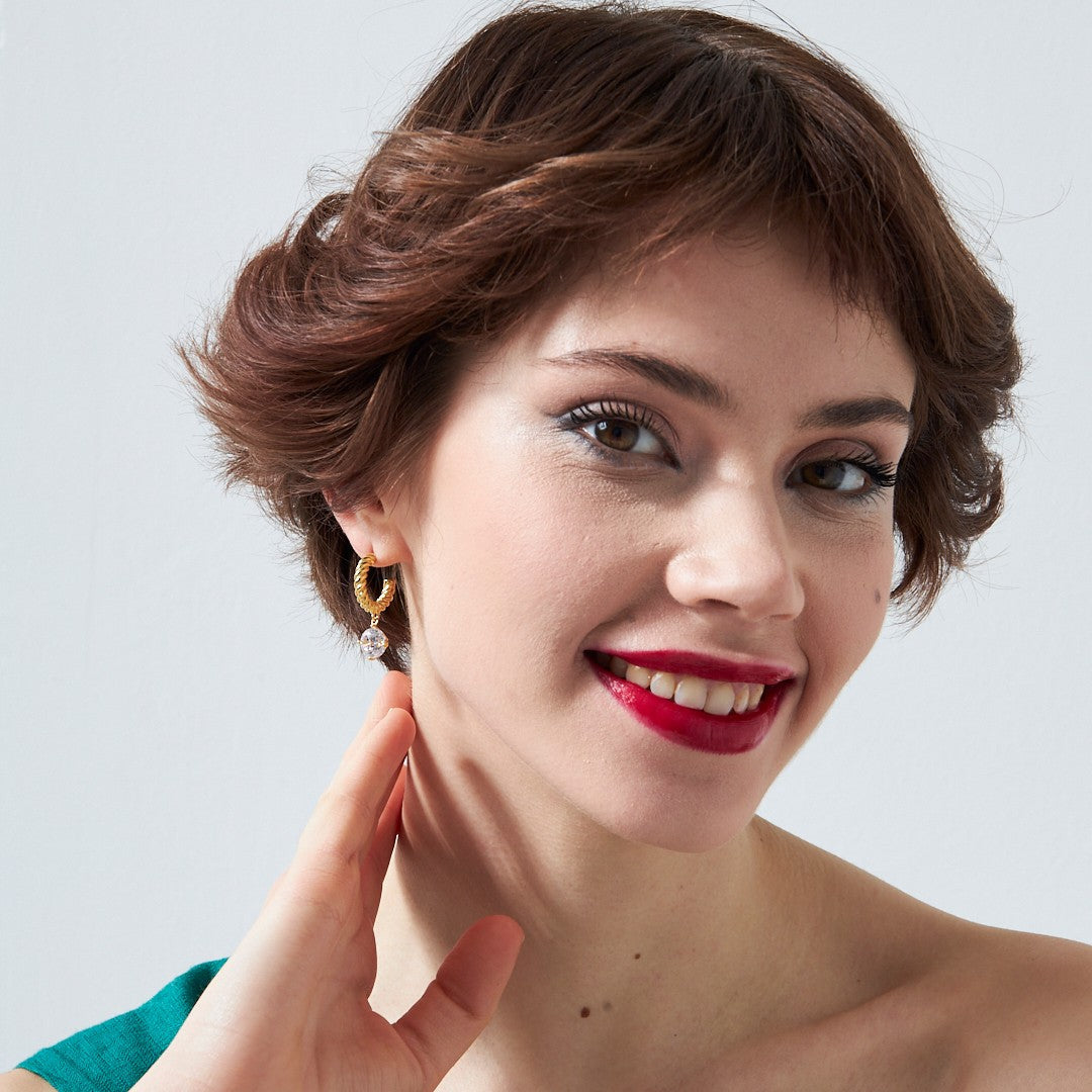 Twisted Hoop Single Stone Earring - 925 SILVER