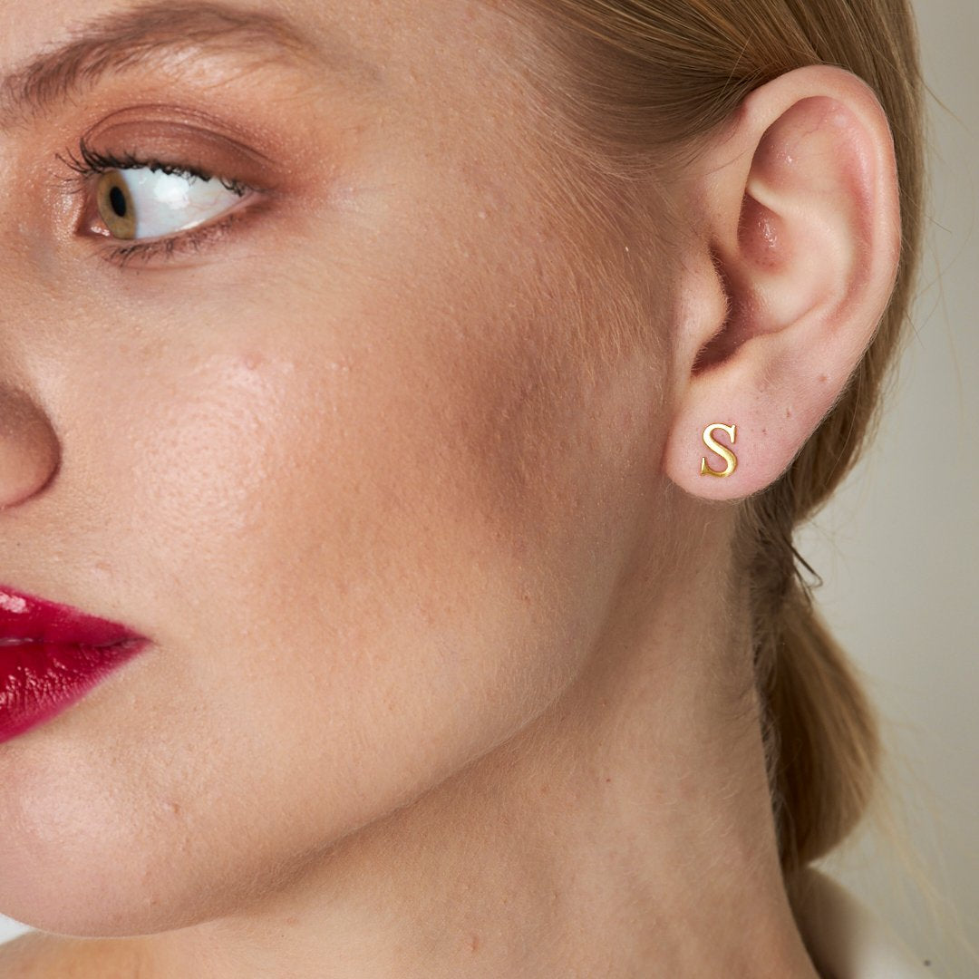 Letter Earrings Without Stones - 925 Silver