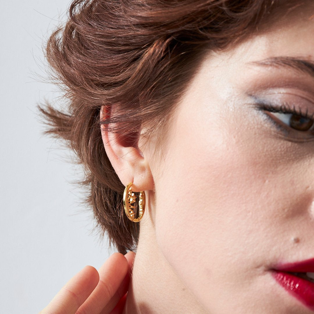 Moon Model Earrings with Star Details - 925 SILVER