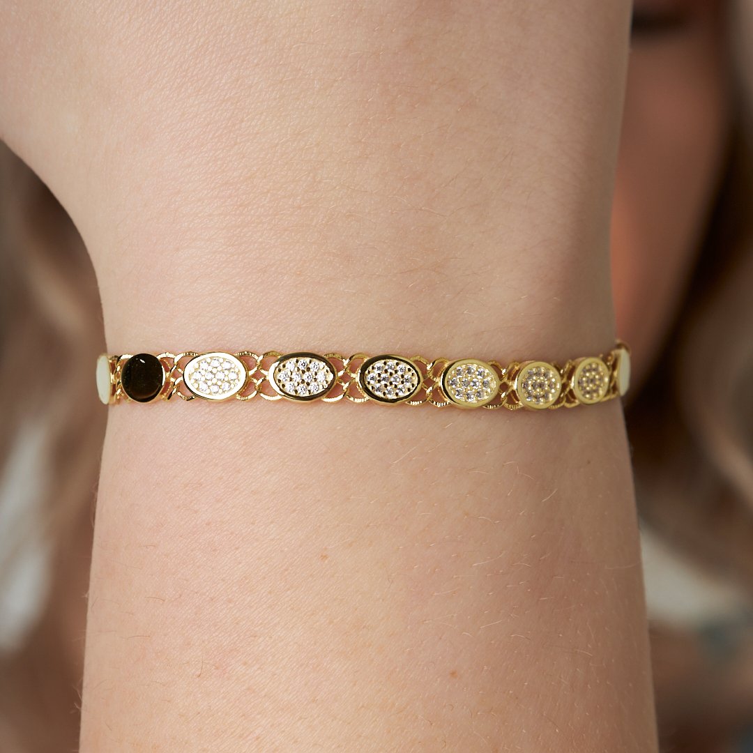 Oval Chain Bracelet with Stones - 925 SILVER