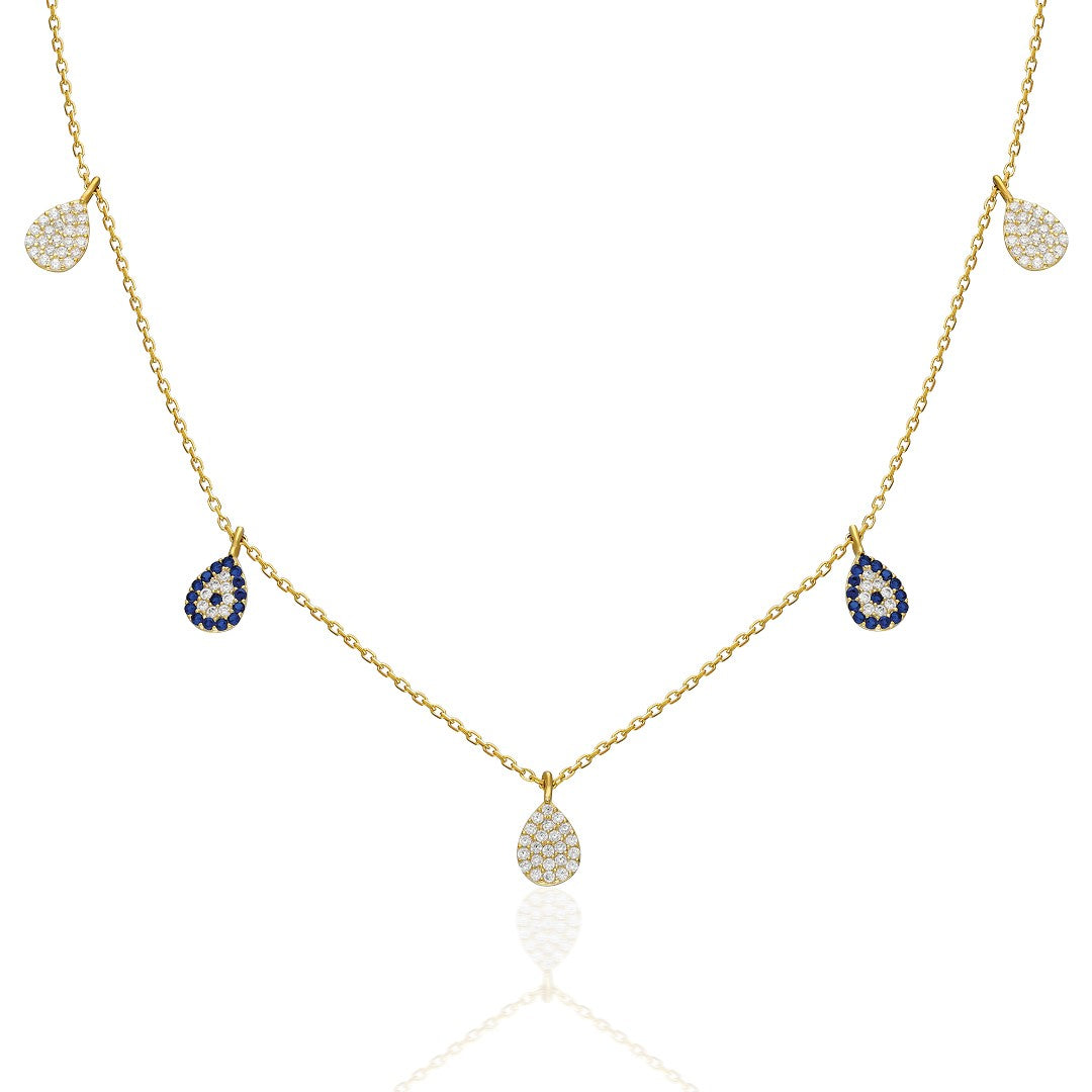 Evil Eye Drop Sequential Necklace - 925 SILVER