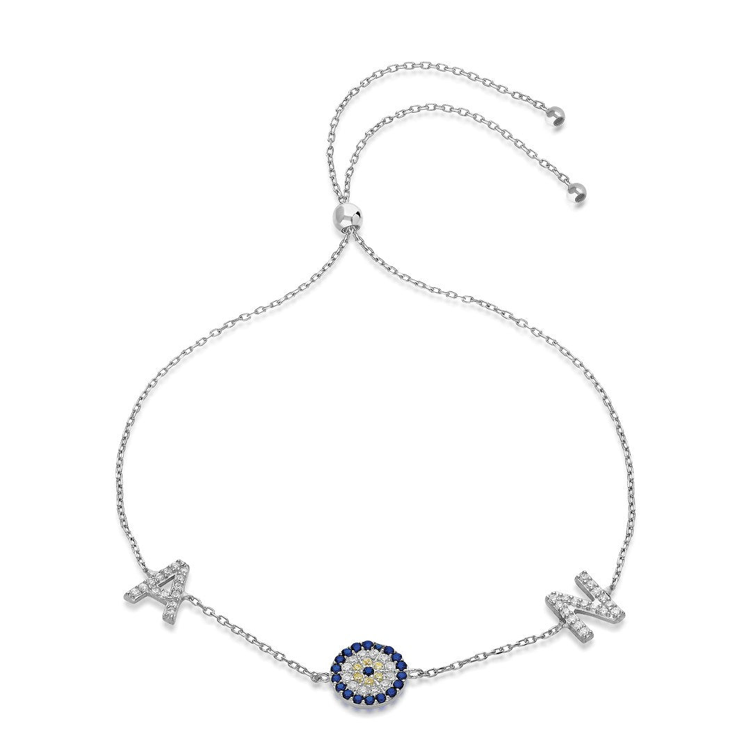 Elevator Bracelet with Evil Eye Letters - 925 Silver