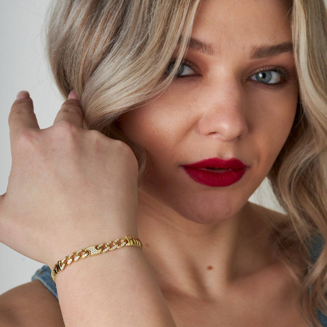 Gourmet Bracelet with Herringbone Buttons and Stones - 925 Silver