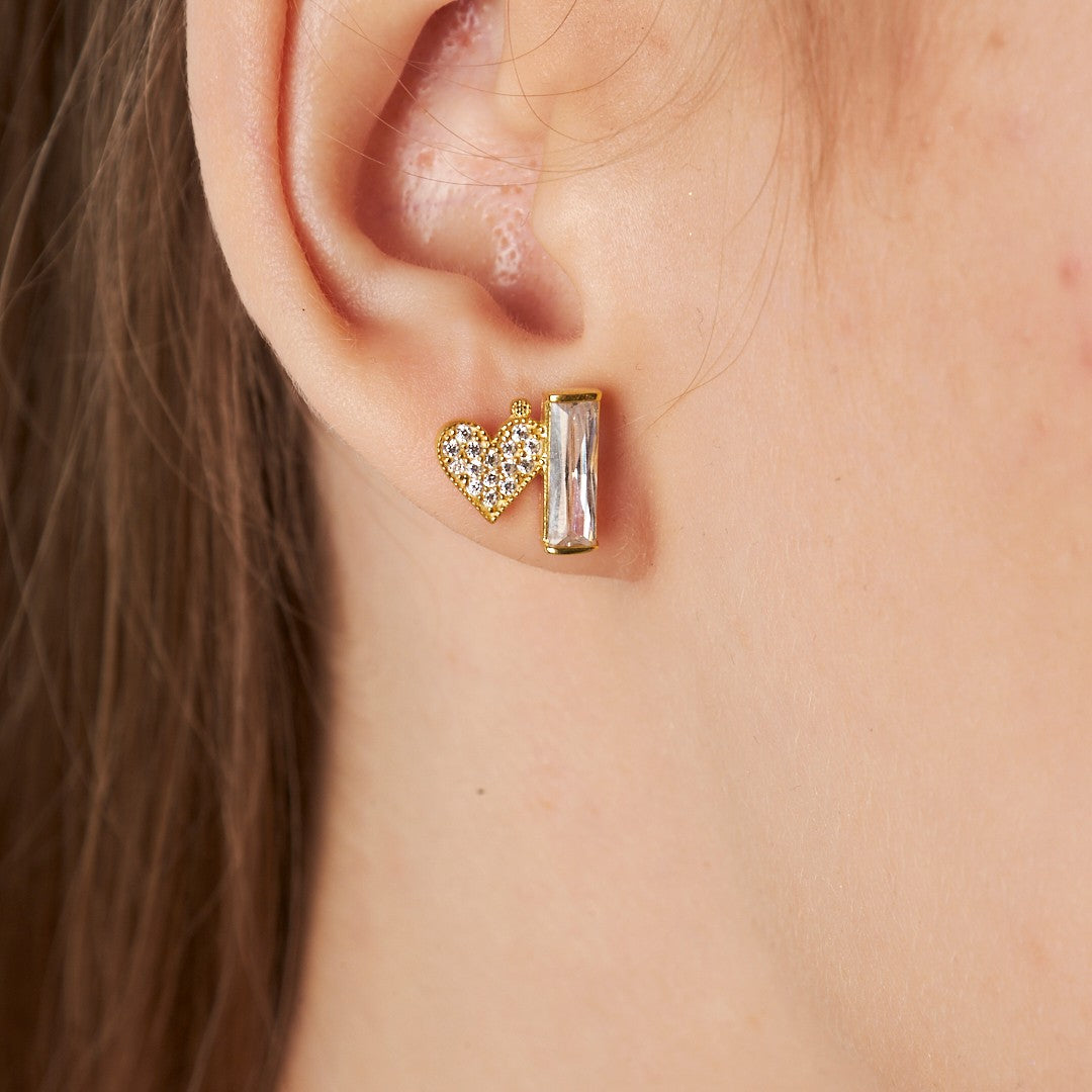 Baguette Stone Heart Earrings - 925 SILVER
