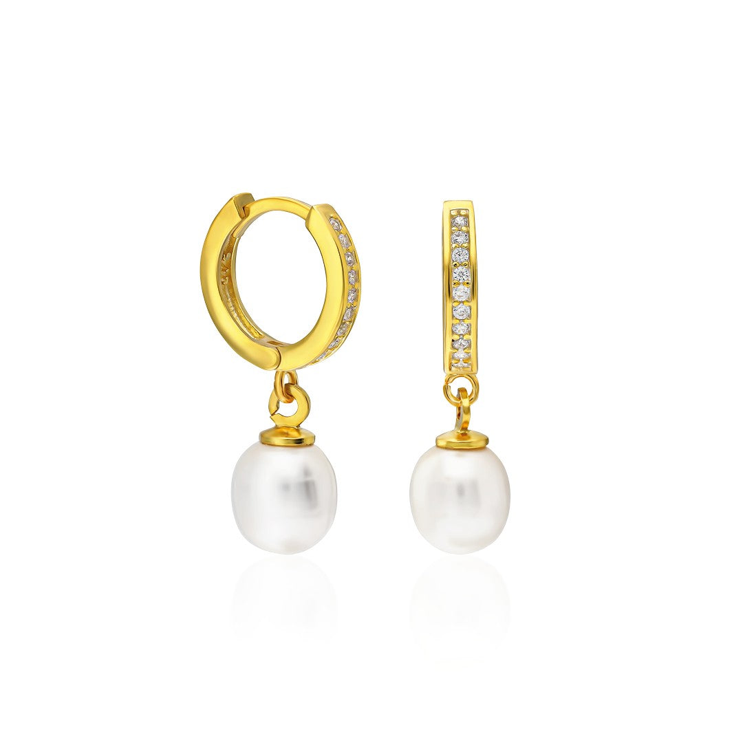 Pearl Stone Hoop Earrings - 925 SILVER