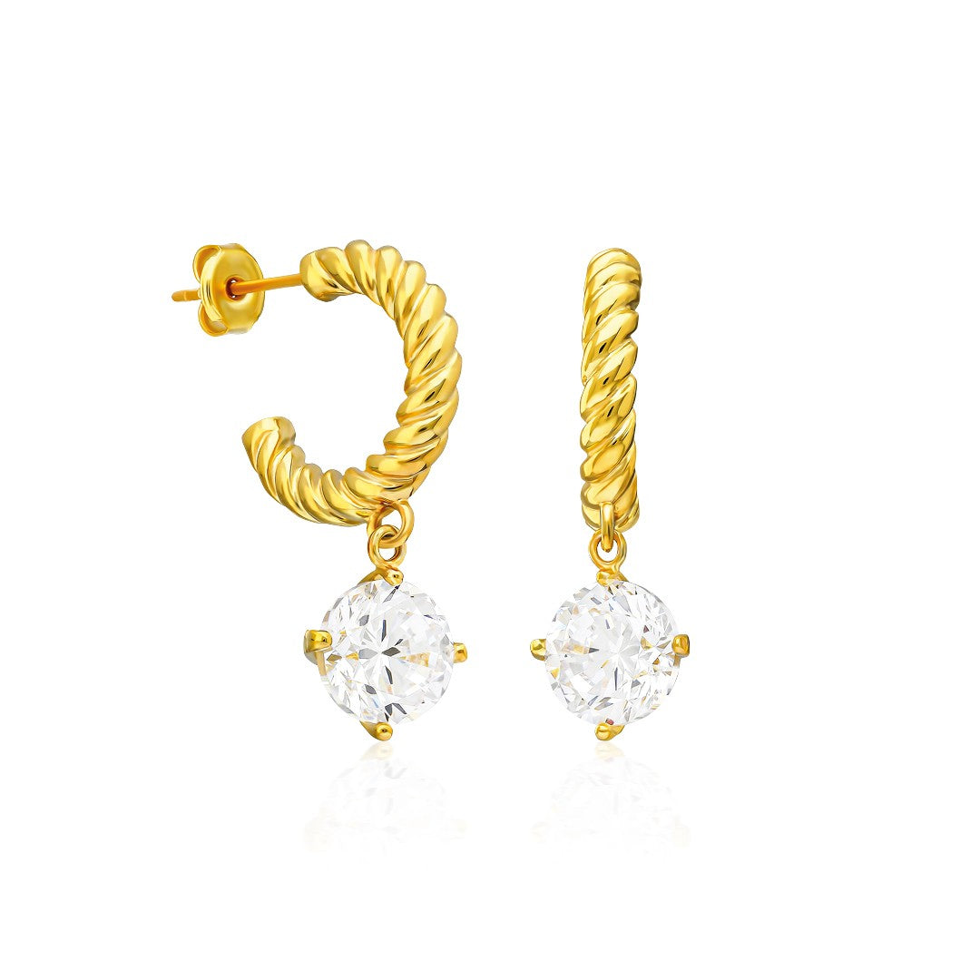 Twisted Hoop Single Stone Earring - 925 SILVER