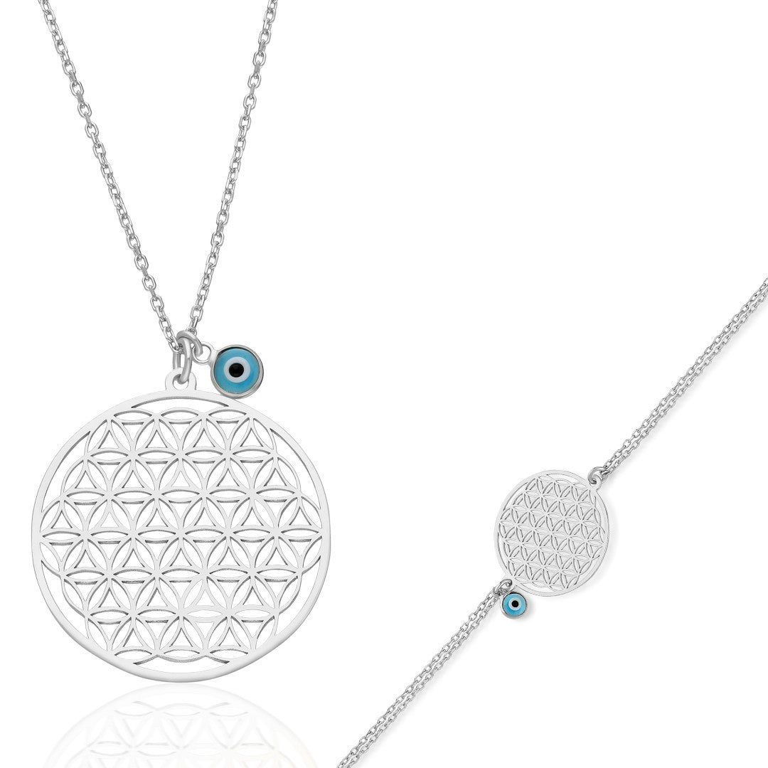 Evil Eye Flower of Life Set - 925 SILVER