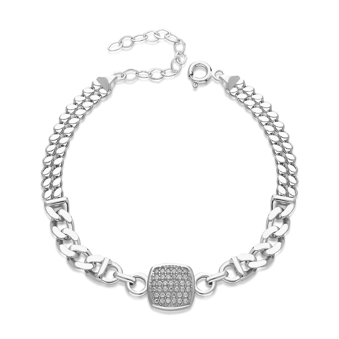 Square Two Chain Stone Bracelet - 925 SILVER