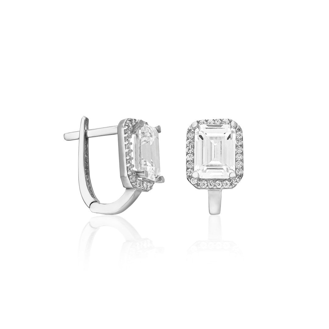 Classic Baguette Earrings with Stones - 925 Silver