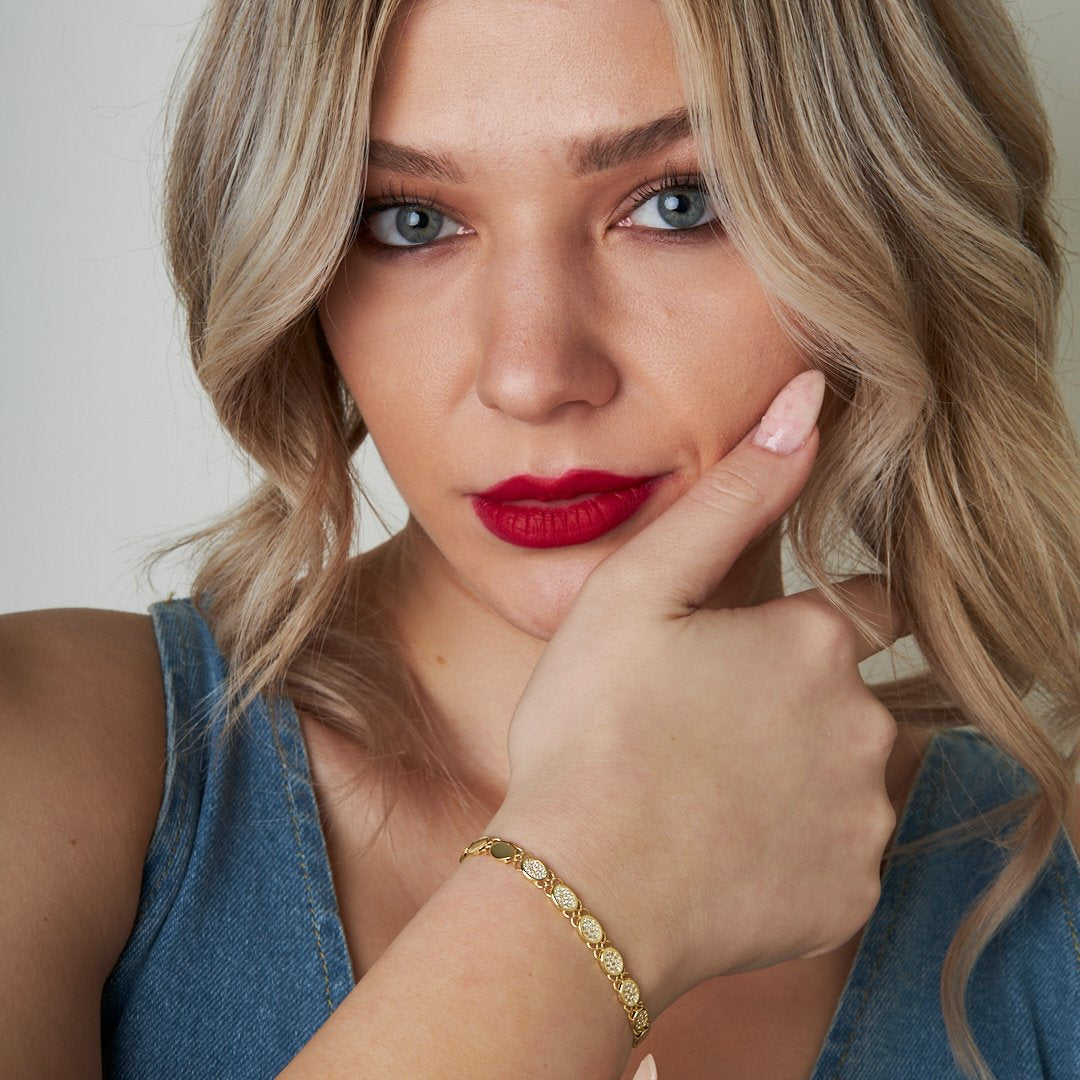 Oval Chain Bracelet with Stones - 925 SILVER