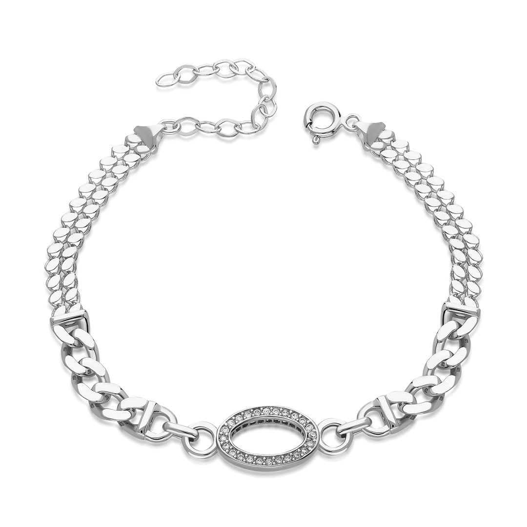 Oval Stone Sequin Gourmet Bracelet - 925 SILVER