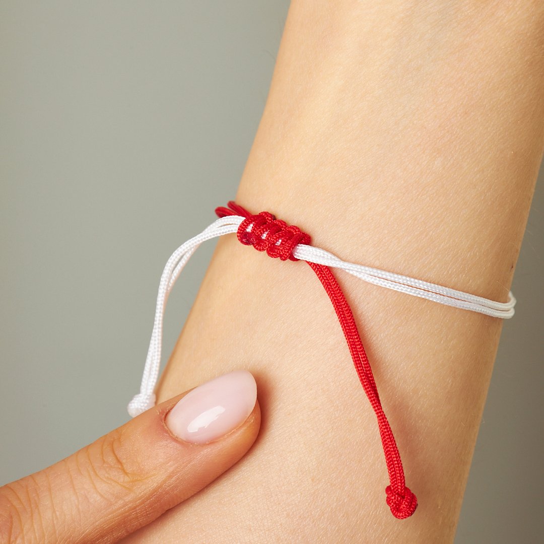 Red and White Rope Bracelet with Star and Crescent - 925 Silver