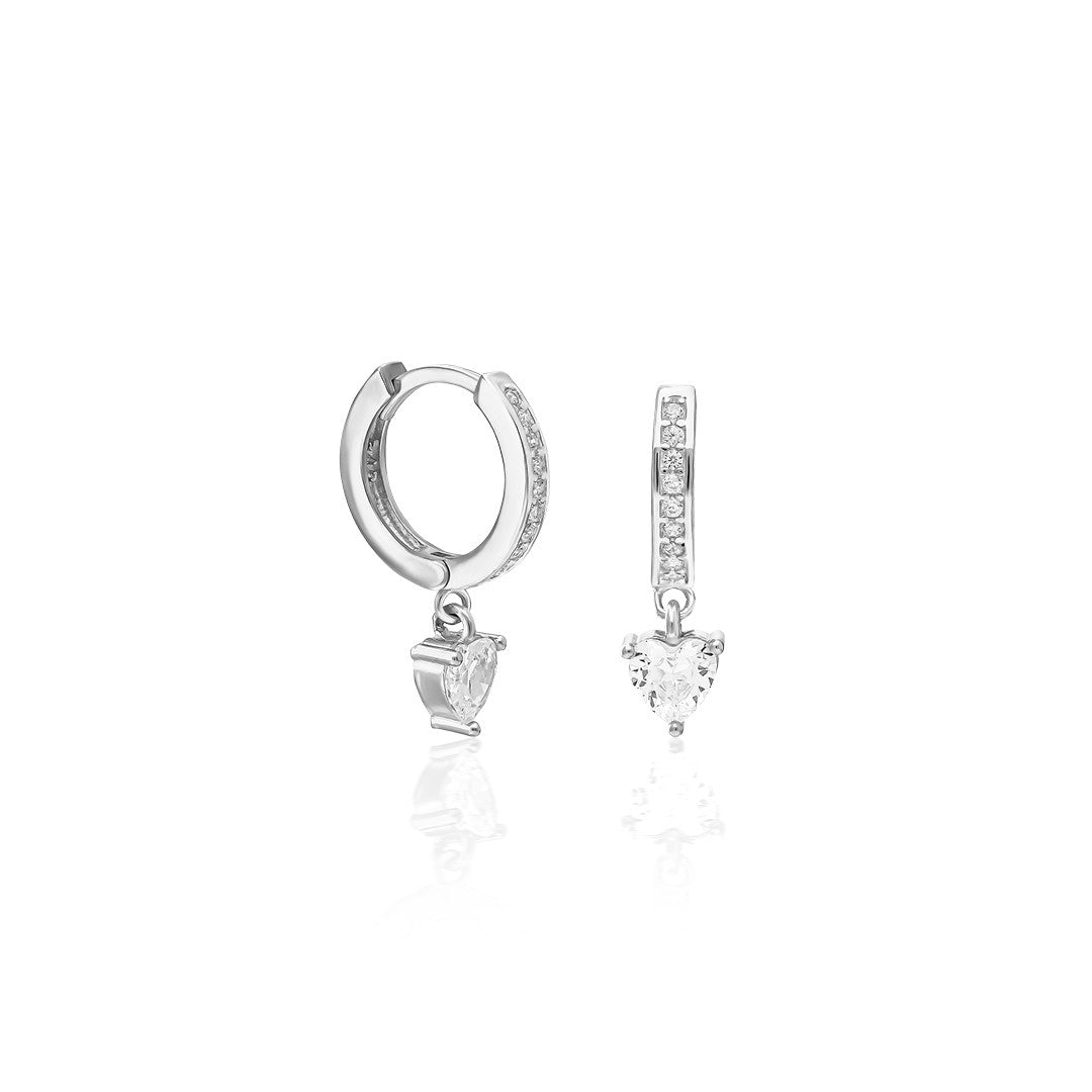 Heart-Shaped Single Stone Earring - 925 Silver
