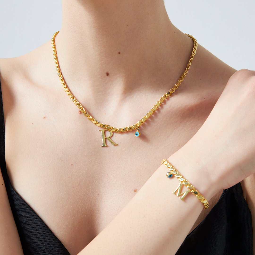 GERSTEN BUCHSTABEN SET MIT NAZAR | 925 SILBER