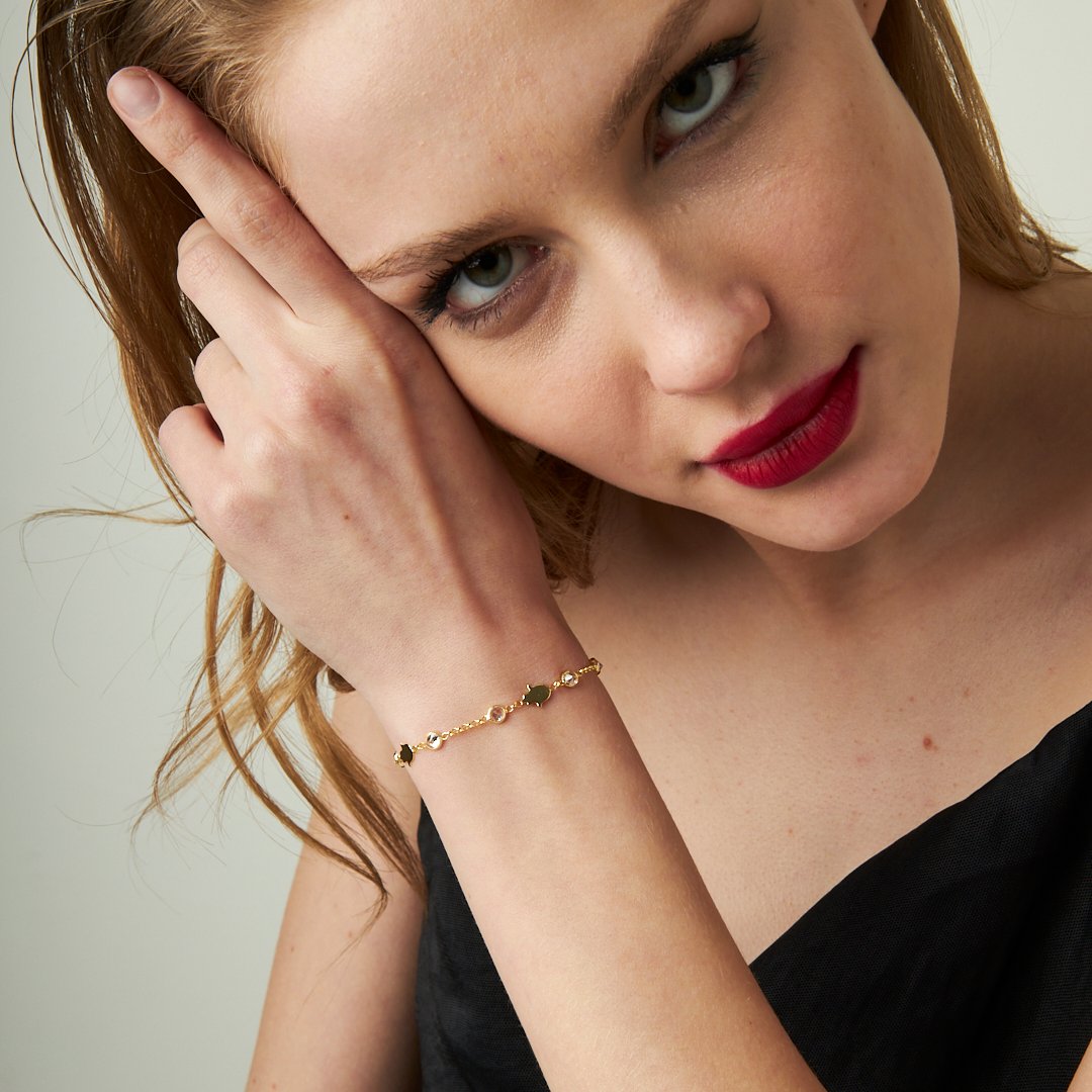 Fatma Hand Bracelet with Plain Stone - 925 SILVER